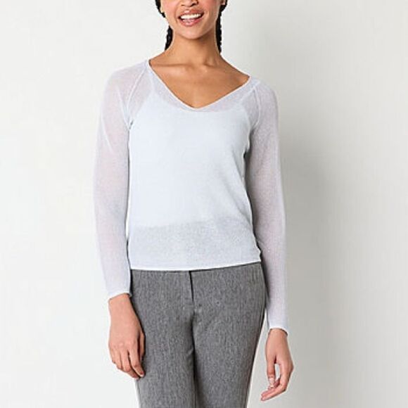 Worthington Sweaters - NWT Lightweight Silver Metallic Sweater Sz M